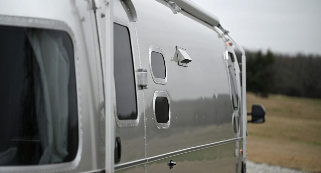 Close up of a silver trailer