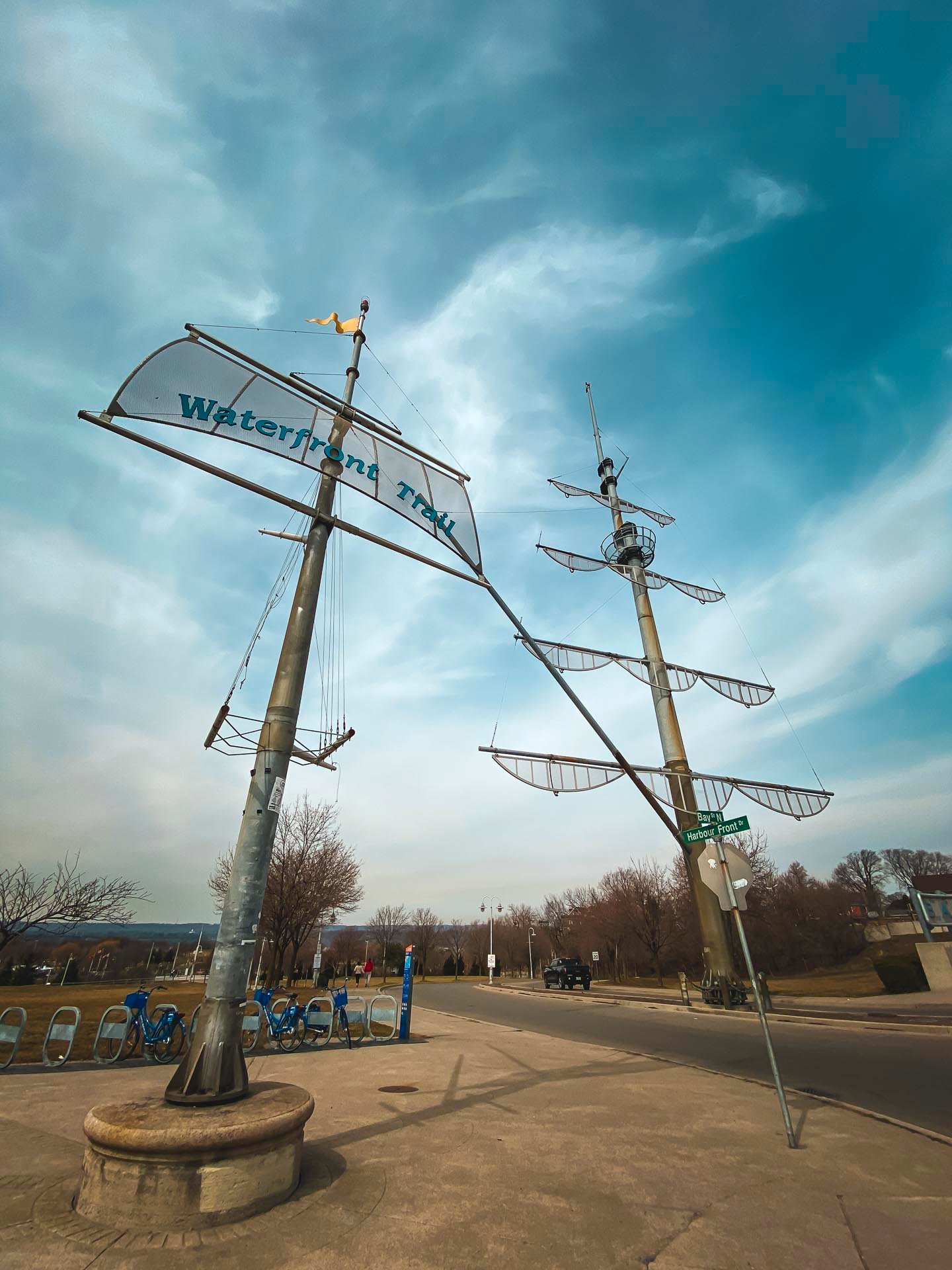 The ships mast entrance to the  waterfront trail in Hamilton