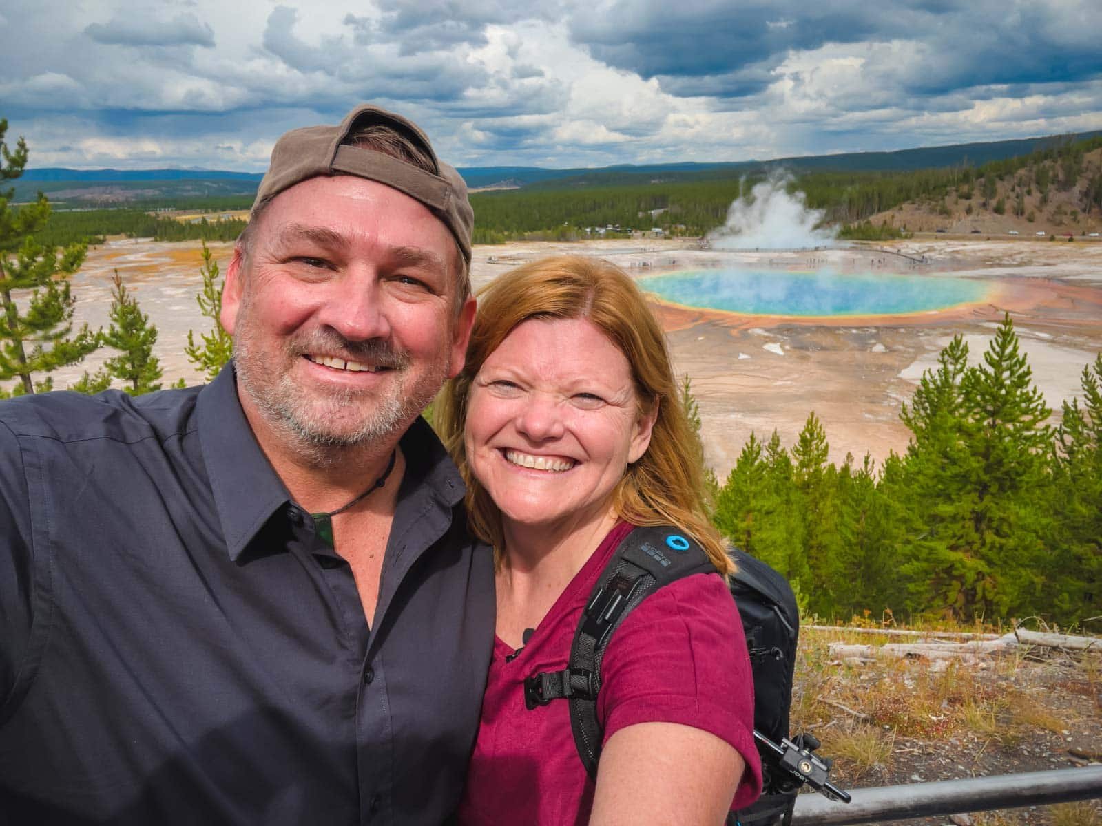 Dave and Deb of The Planet D at Grand Prismatic Spring in Yellowstone National Park